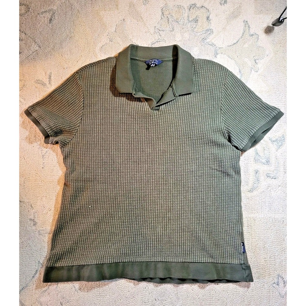 Ben Sherman Textured Waffle Knit Split Neck 100% Cotton Polo Shirt Sz XL Green